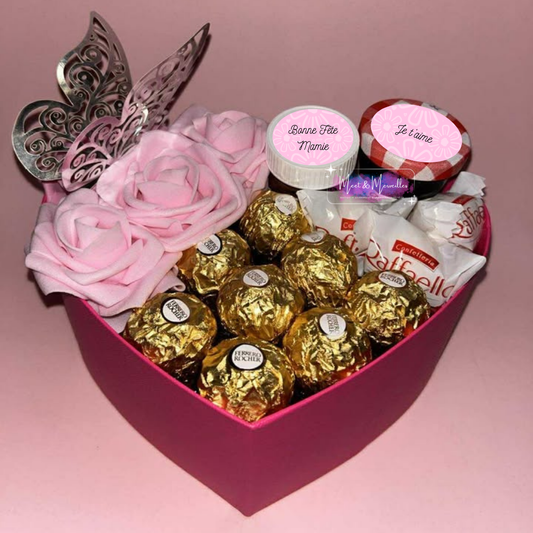 Coffret gourmand Mamie d’amour – Boîte cœur Rose