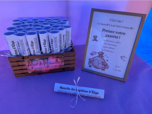 Gazette de baptême personnalisée – Souvenir original & jeux pour invités