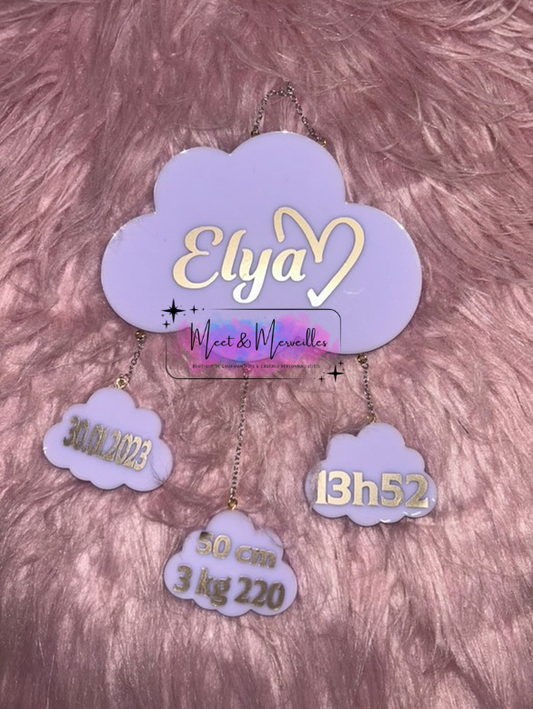 Plaque Nuage Naissance Personnalisée – Souvenir Suspendu Unique