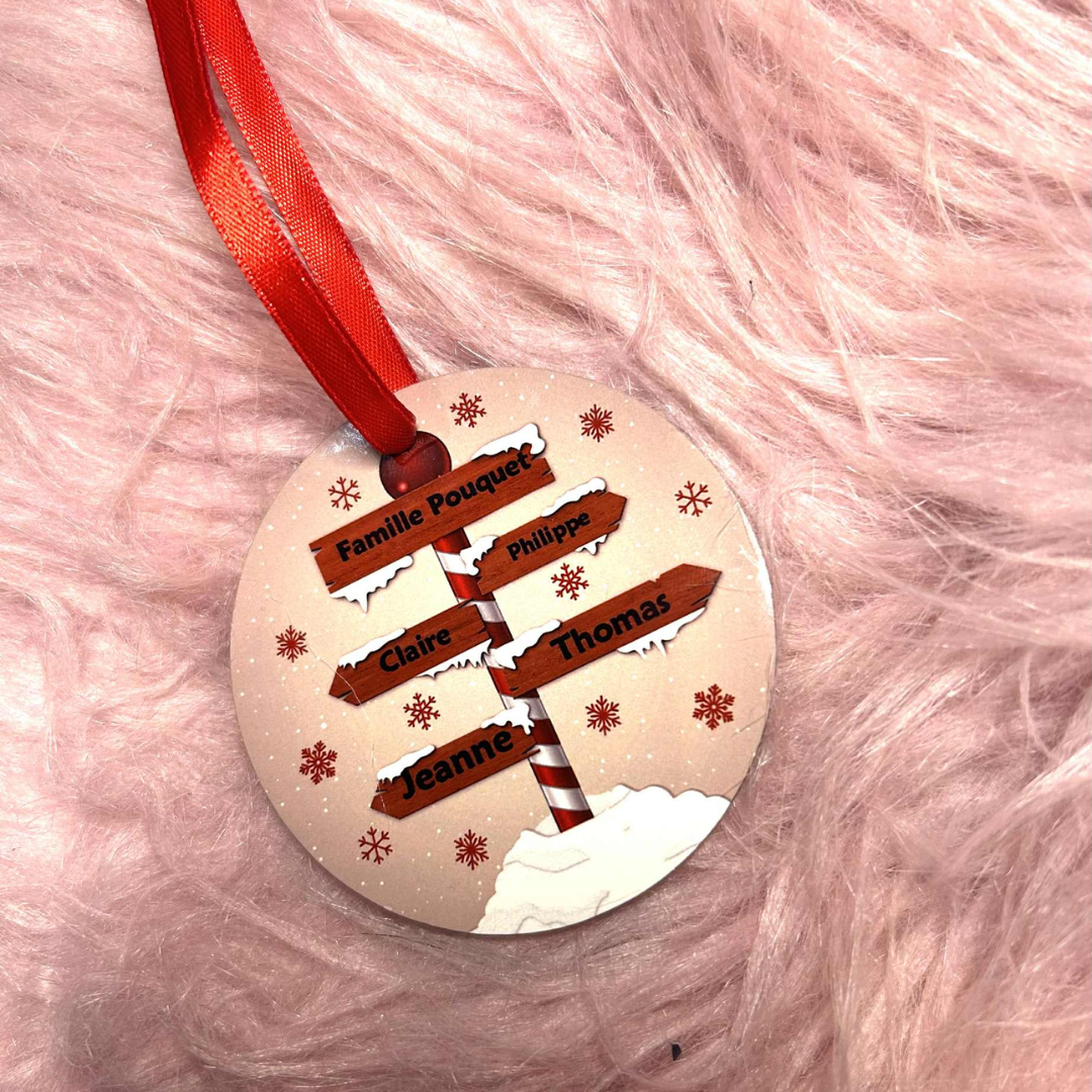 Boule de Noël personnalisée – Modèle Panneau familial