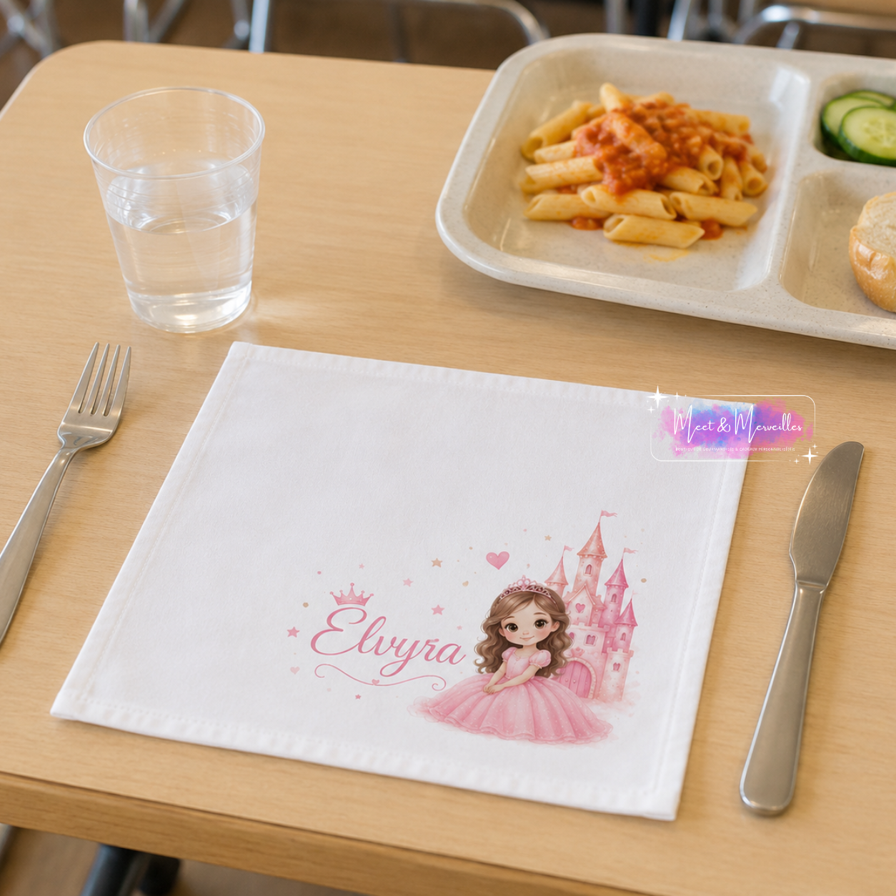 Serviette de cantine personnalisée – Prénom & thème au choix (40 x 40 cm)