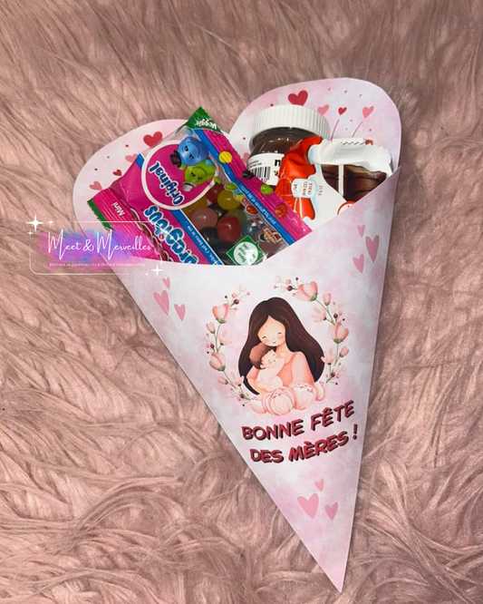 Cône gourmand Fête des Mères – Coffret sucré cadeau maman personnalisé