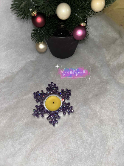 ❄️ Porte-bougie flocon en résine – Fait main & scintillant ✨