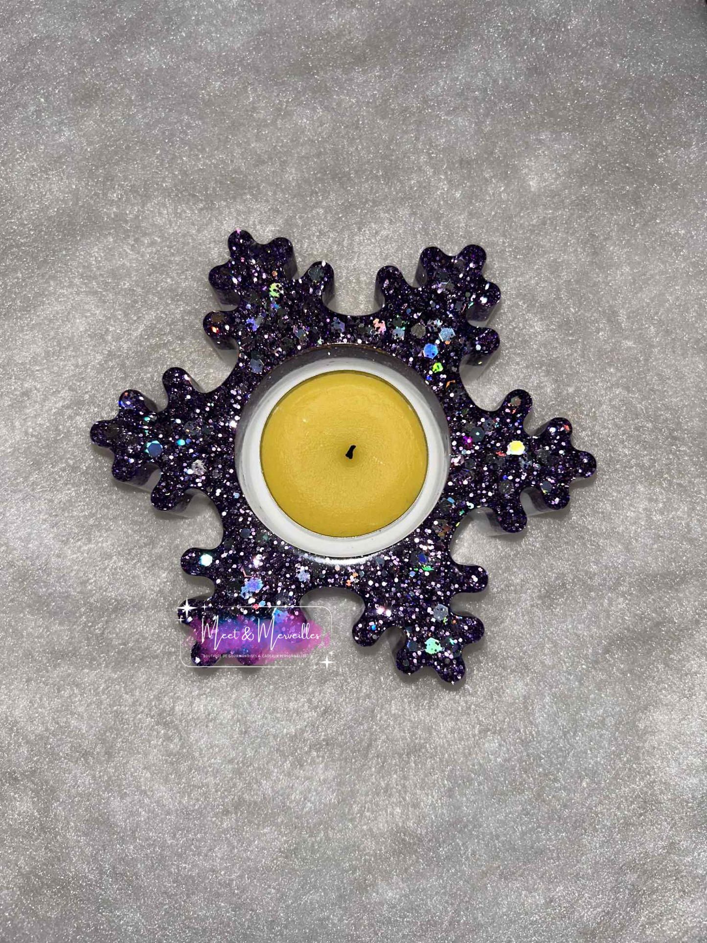 ❄️ Porte-bougie flocon en résine – Fait main & scintillant ✨