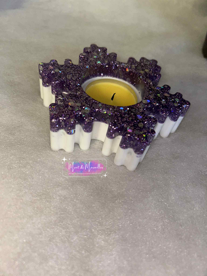 ❄️ Porte-bougie flocon en résine – Fait main & scintillant ✨