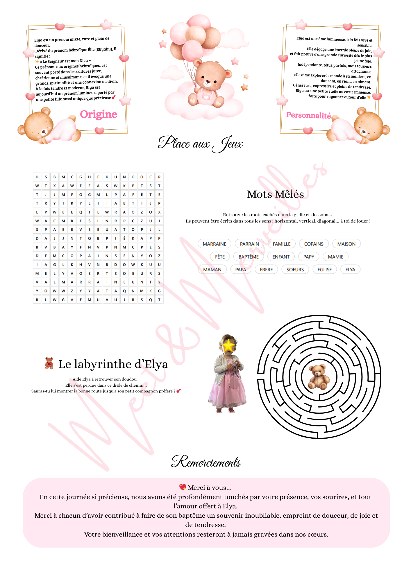 Gazette de baptême personnalisée – Souvenir original & jeux pour invités