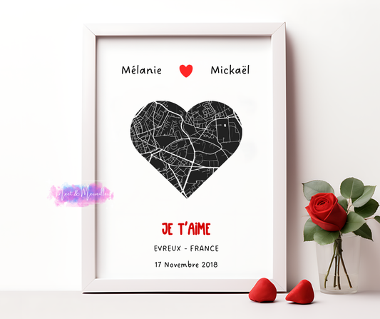 Cadre Lieu de rencontre personnalisé - Cadeau Saint Valentin