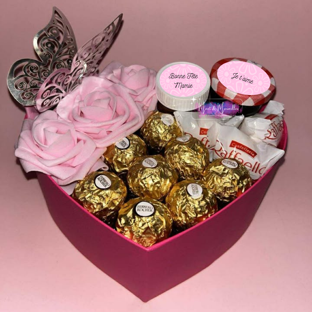 Coffret gourmand Mamie d’amour – Boîte cœur Rose