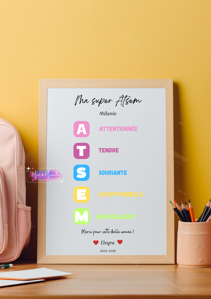 Affiche Personnalisée "Mon Super Maître / Maîtresse / AESH / ATSEM"
