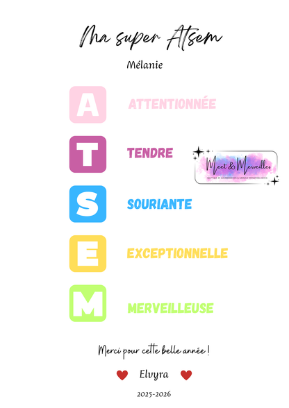 Affiche Personnalisée "Mon Super Maître / Maîtresse / AESH / ATSEM"