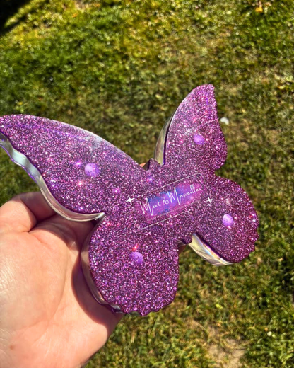 Papillon en résine personnalisé avec fleurs séchées – Cadeau maman unique