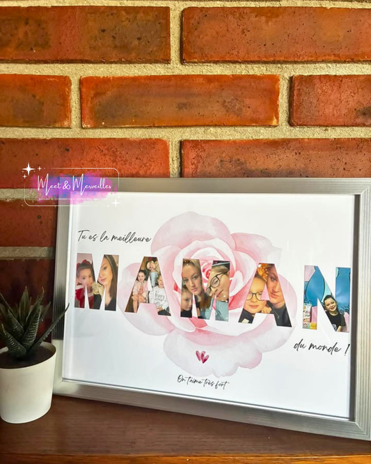 Cadre photo personnalisé MAMAN – Cadeau unique Fête des Mères avec photos