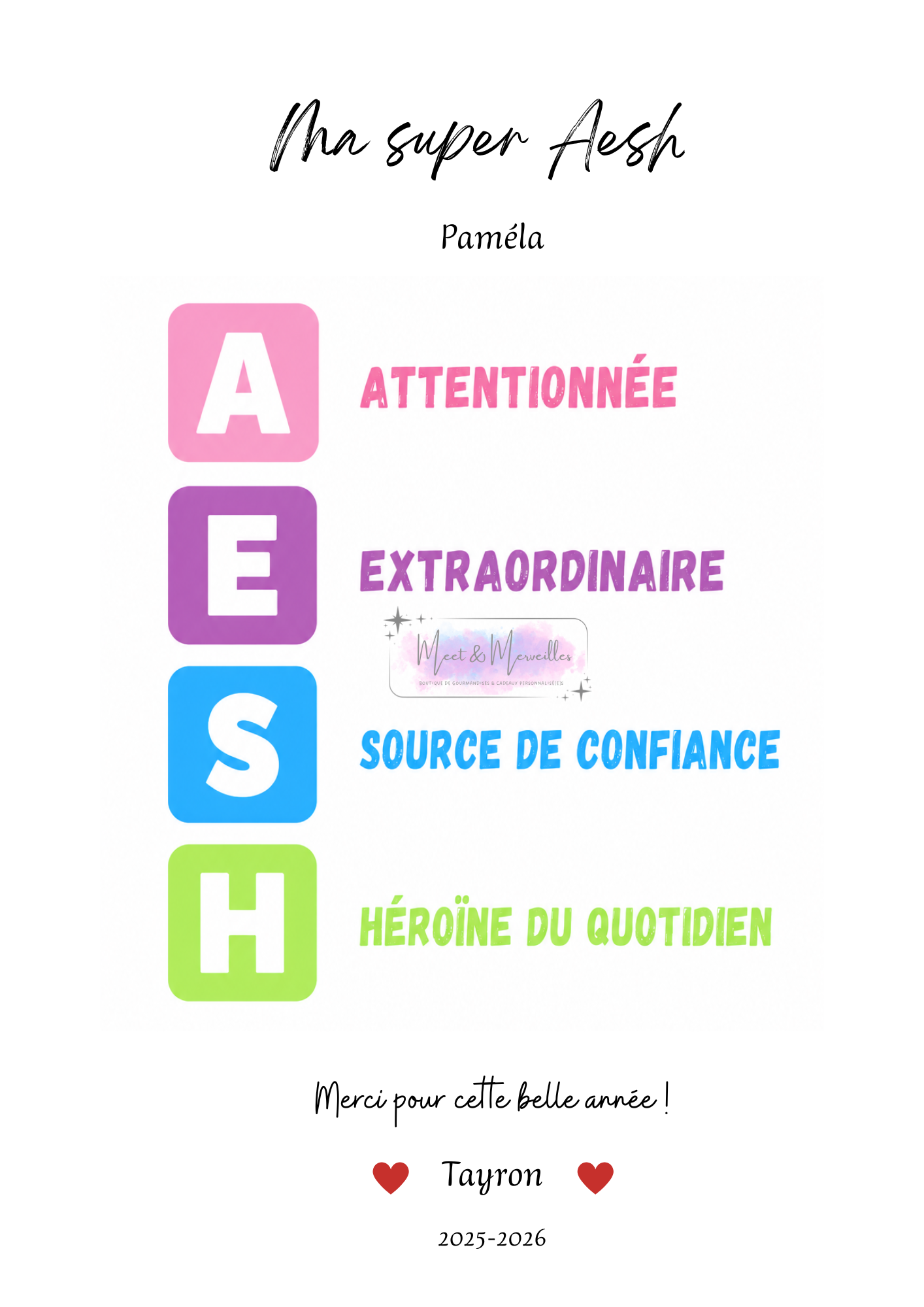 Affiche Personnalisée "Mon Super Maître / Maîtresse / AESH / ATSEM"
