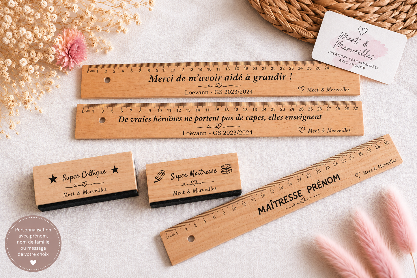 Règle en Bois Personnalisée – Cadeau Fin d'Année Scolaire