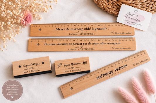 Règle en Bois Personnalisée – Cadeau Fin d'Année Scolaire