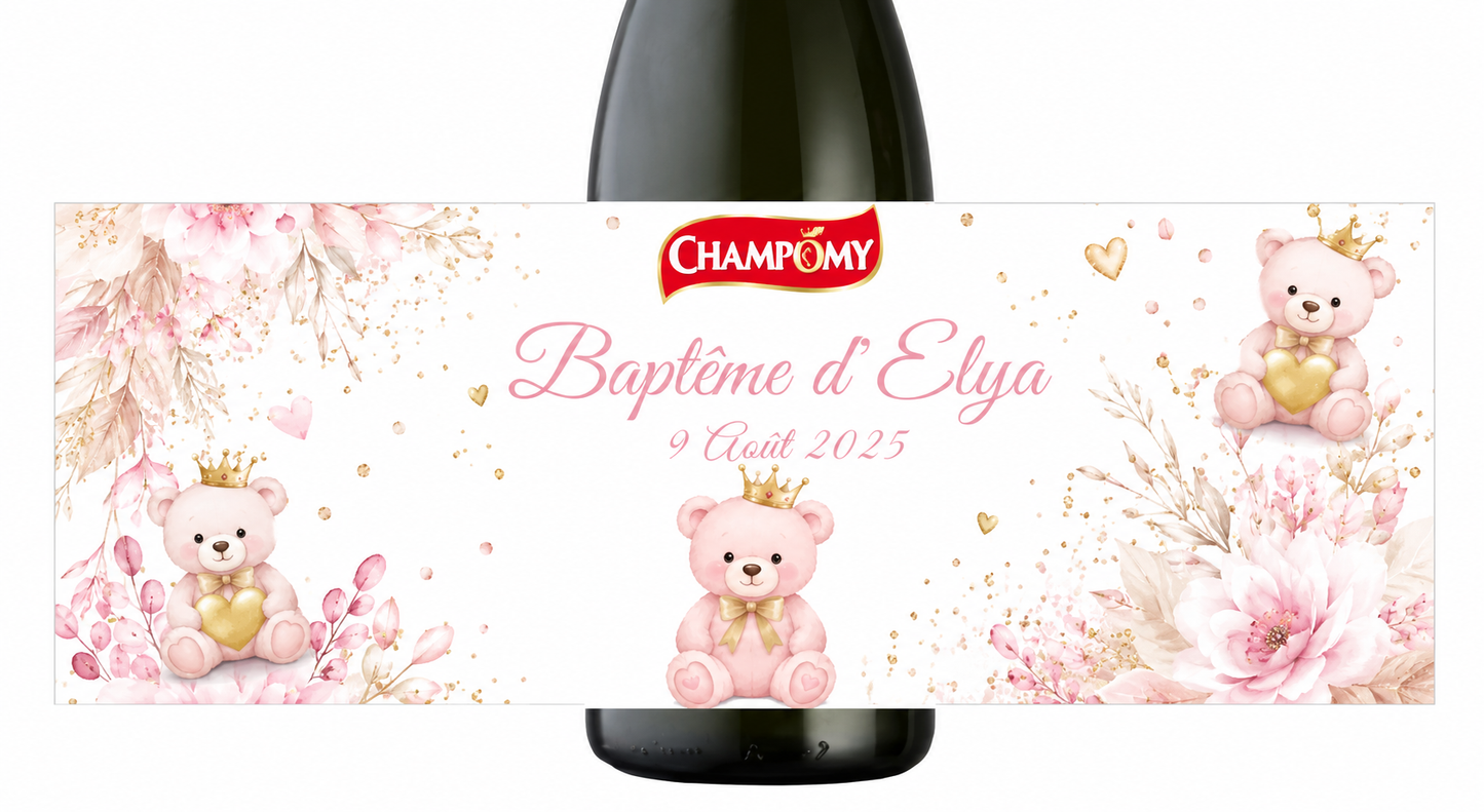 Étiquette Champomy personnalisée avec nœud | Tous vos événements