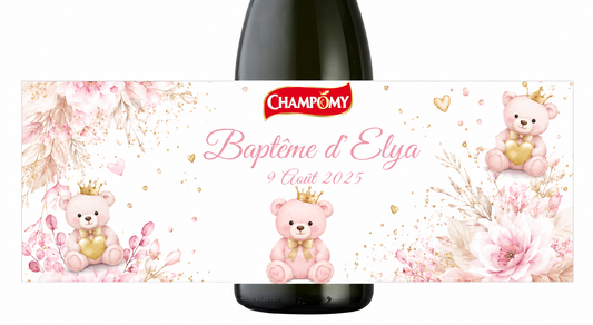Étiquette Champomy personnalisée avec nœud | Tous vos événements