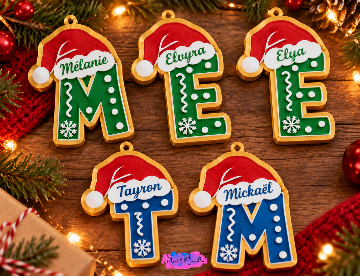 Suspension de Noël personnalisée en 3D – Initiale & prénom