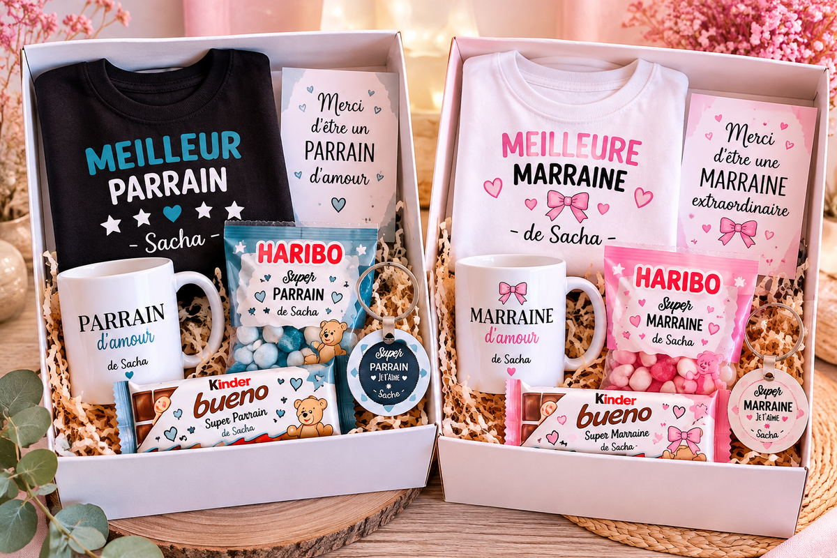 Coffret cadeau Parrain ou Marraine personnalisé