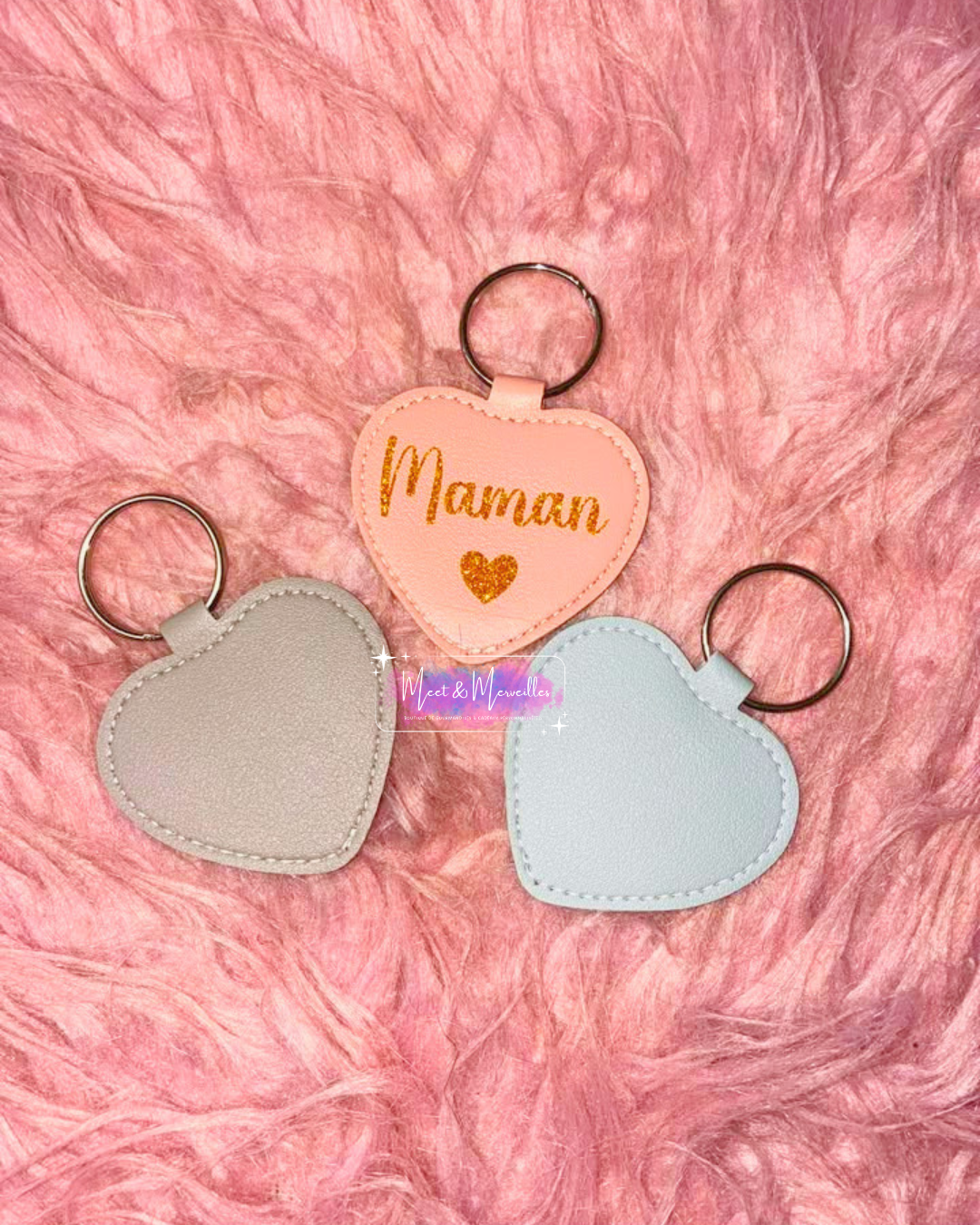 Porte-clé cœur personnalisé en simili cuir – Cadeau maman original